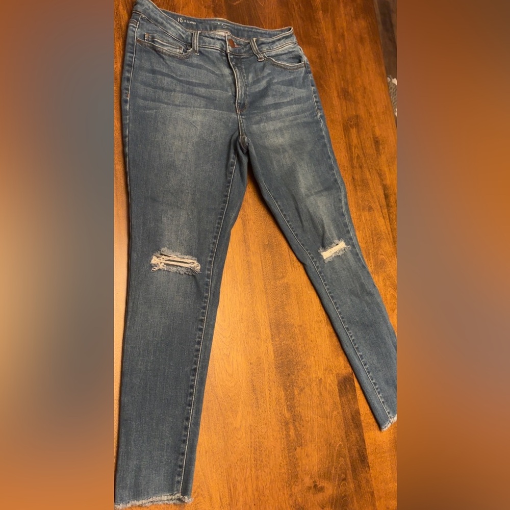 a.n.a Dark Blue Distressed Skinny Jeans
